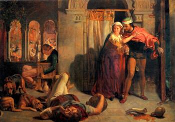 William Holman Hunt : The flight of Madeline and Porphyro during the Drunkenness attending the Reve
